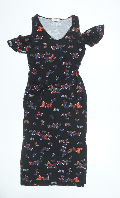 Oasis Women’s Black Butterfly Cold Shoulder Knee Length Sheath Dress Size S