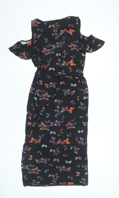 Oasis Women’s Black Butterfly Cold Shoulder Knee Length Sheath Dress Size S