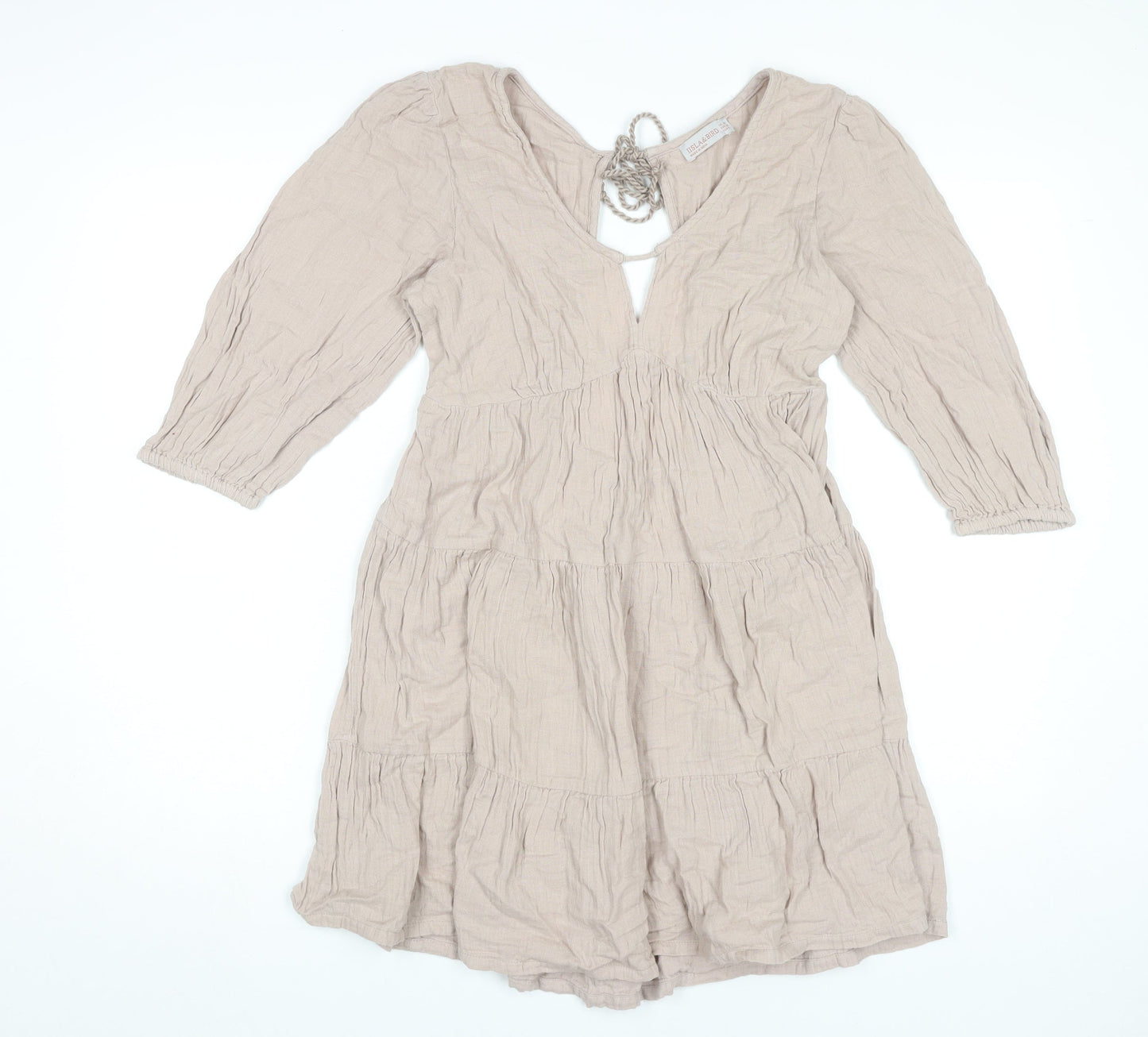 Isla & Bird Women’s Beige Cotton Bohemian Short Dress UK 10