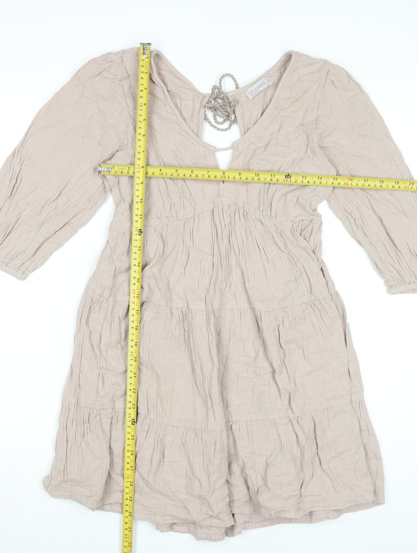 Isla & Bird Women’s Beige Cotton Bohemian Short Dress UK 10