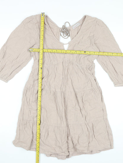 Isla & Bird Women’s Beige Cotton Bohemian Short Dress UK 10