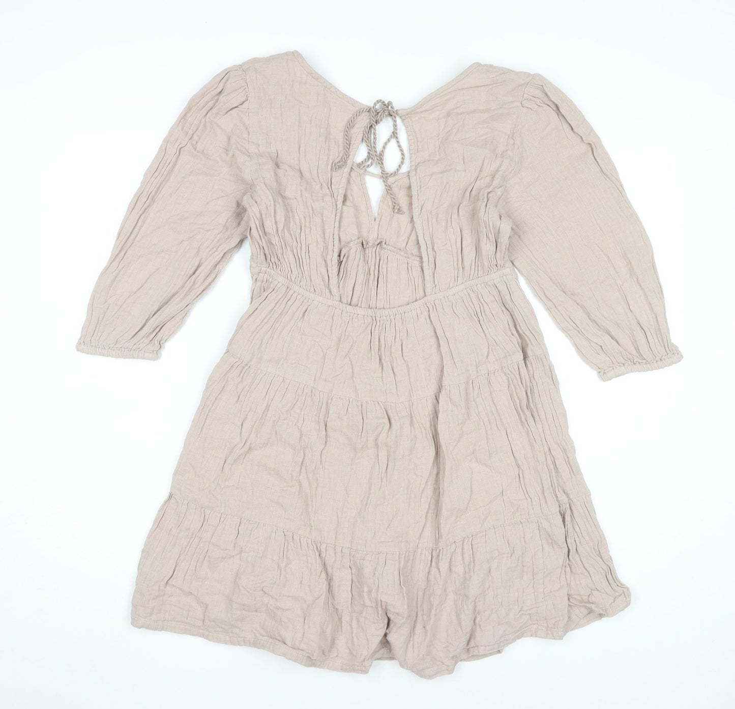 Isla & Bird Women’s Beige Cotton Bohemian Short Dress UK 10