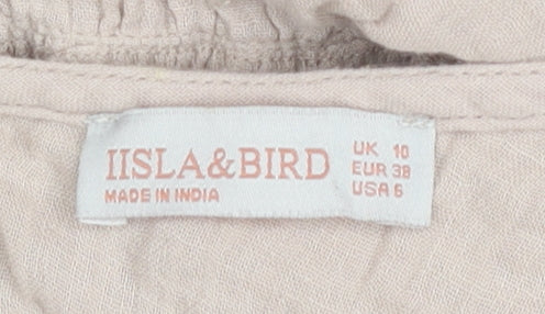 Isla & Bird Women’s Beige Cotton Bohemian Short Dress UK 10