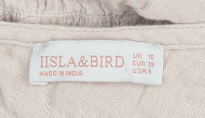 Isla & Bird Women’s Beige Cotton Bohemian Short Dress UK 10