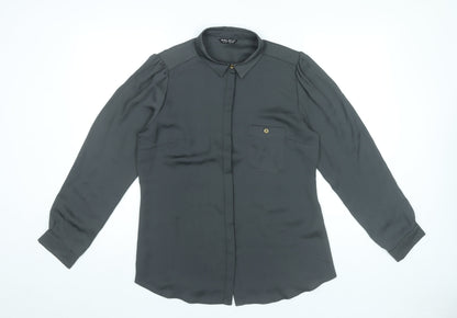 Select Womens Black Blouse UK 12 Long Sleeve Collared Button