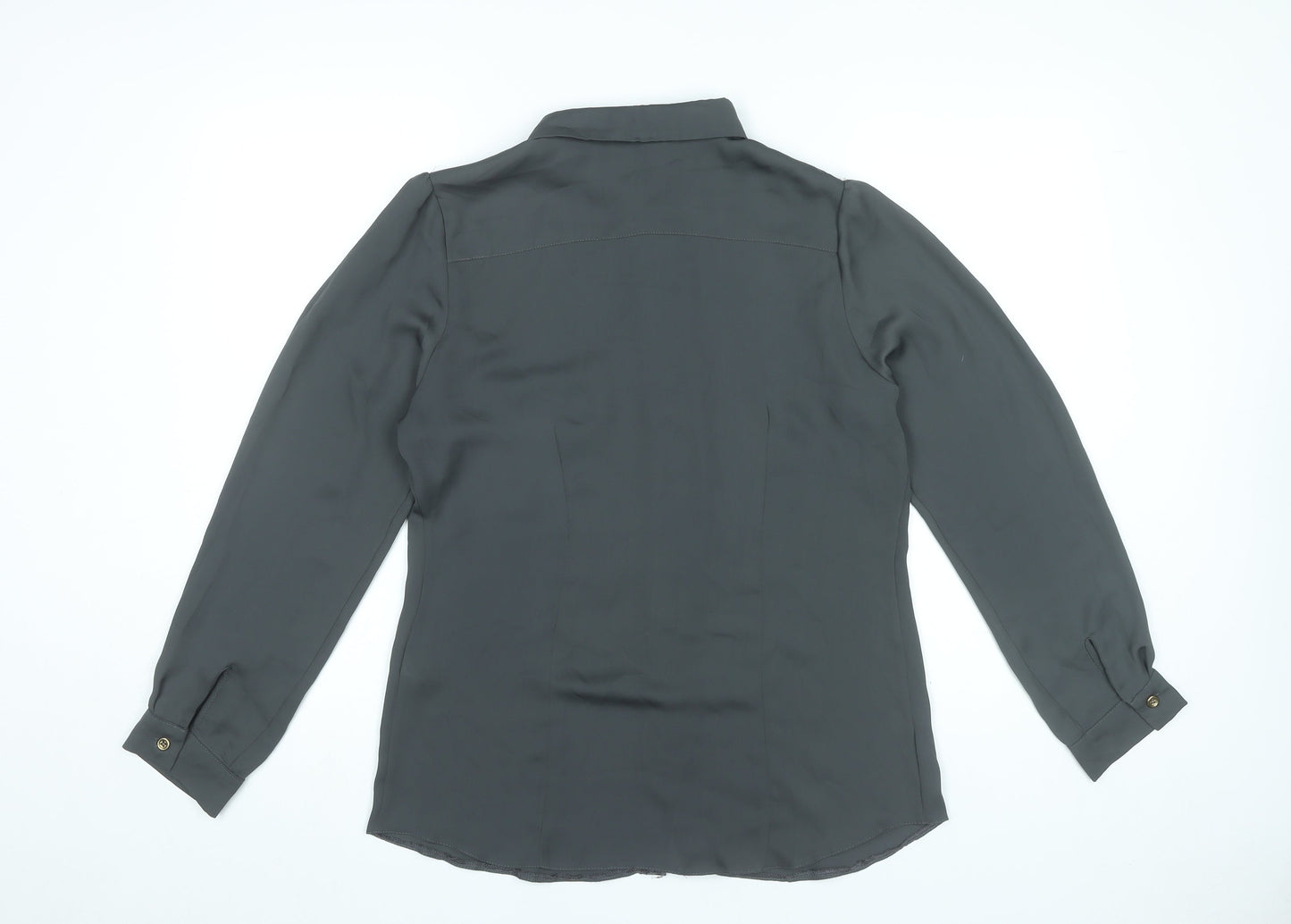 Select Womens Black Blouse UK 12 Long Sleeve Collared Button