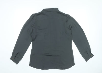Select Womens Black Blouse UK 12 Long Sleeve Collared Button