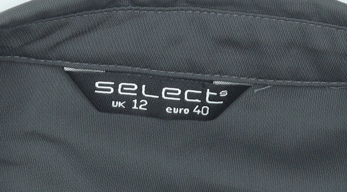 Select Womens Black Blouse UK 12 Long Sleeve Collared Button