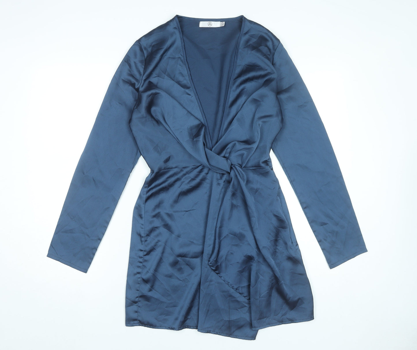 Missguided Women’s Blue Wrap Dress UK 10 Short Long Sleeve V-Neck
