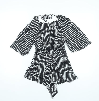 River Island Women Black Striped Tunic Blouse Size 8 Cold Shoulder
