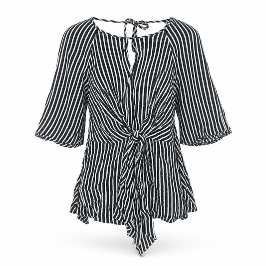 River Island Women Black Striped Tunic Blouse Size 8 Cold Shoulder
