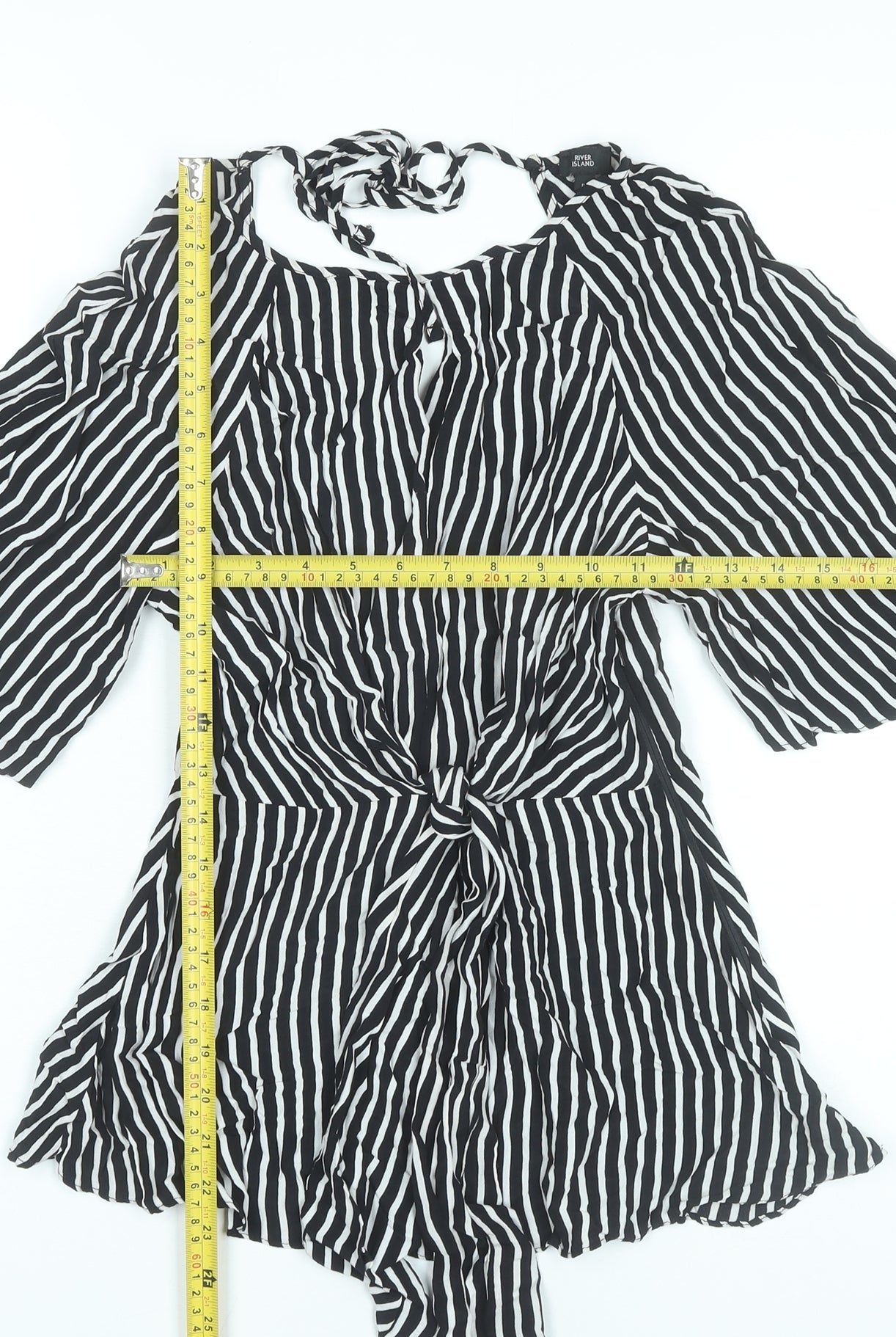 River Island Women Black Striped Tunic Blouse Size 8 Cold Shoulder