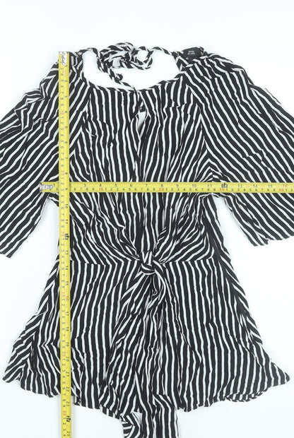 River Island Women Black Striped Tunic Blouse Size 8 Cold Shoulder