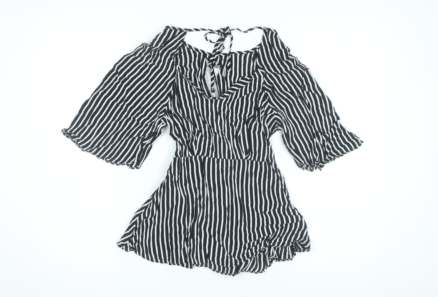 River Island Women Black Striped Tunic Blouse Size 8 Cold Shoulder