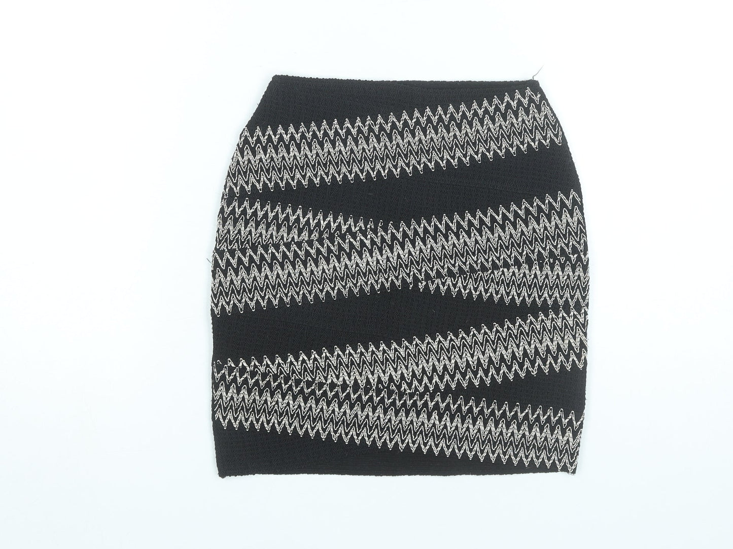 H&M Womens Black Striped Pencil Skirt XS Stretch Knit Short