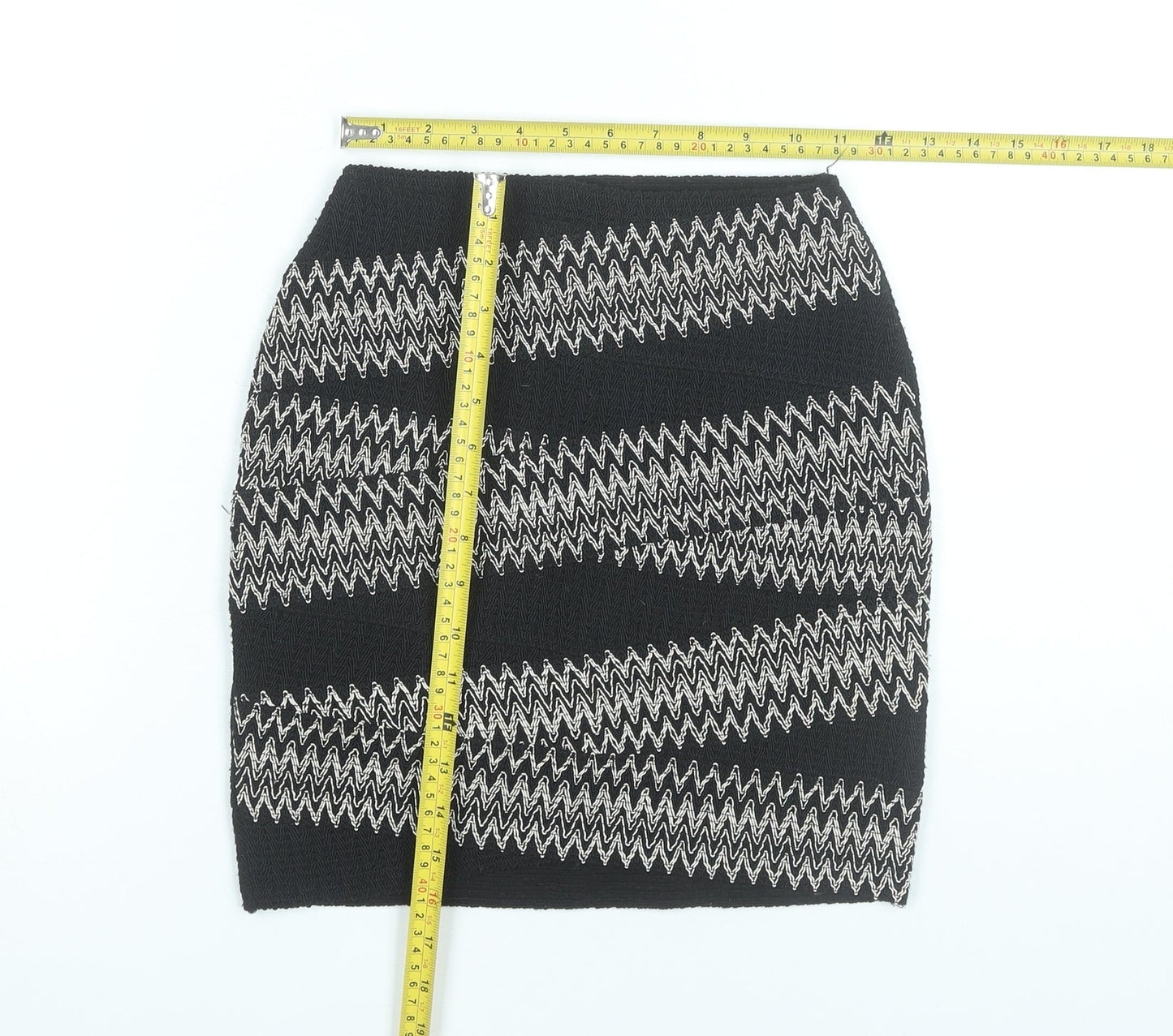 H&M Womens Black Striped Pencil Skirt XS Stretch Knit Short