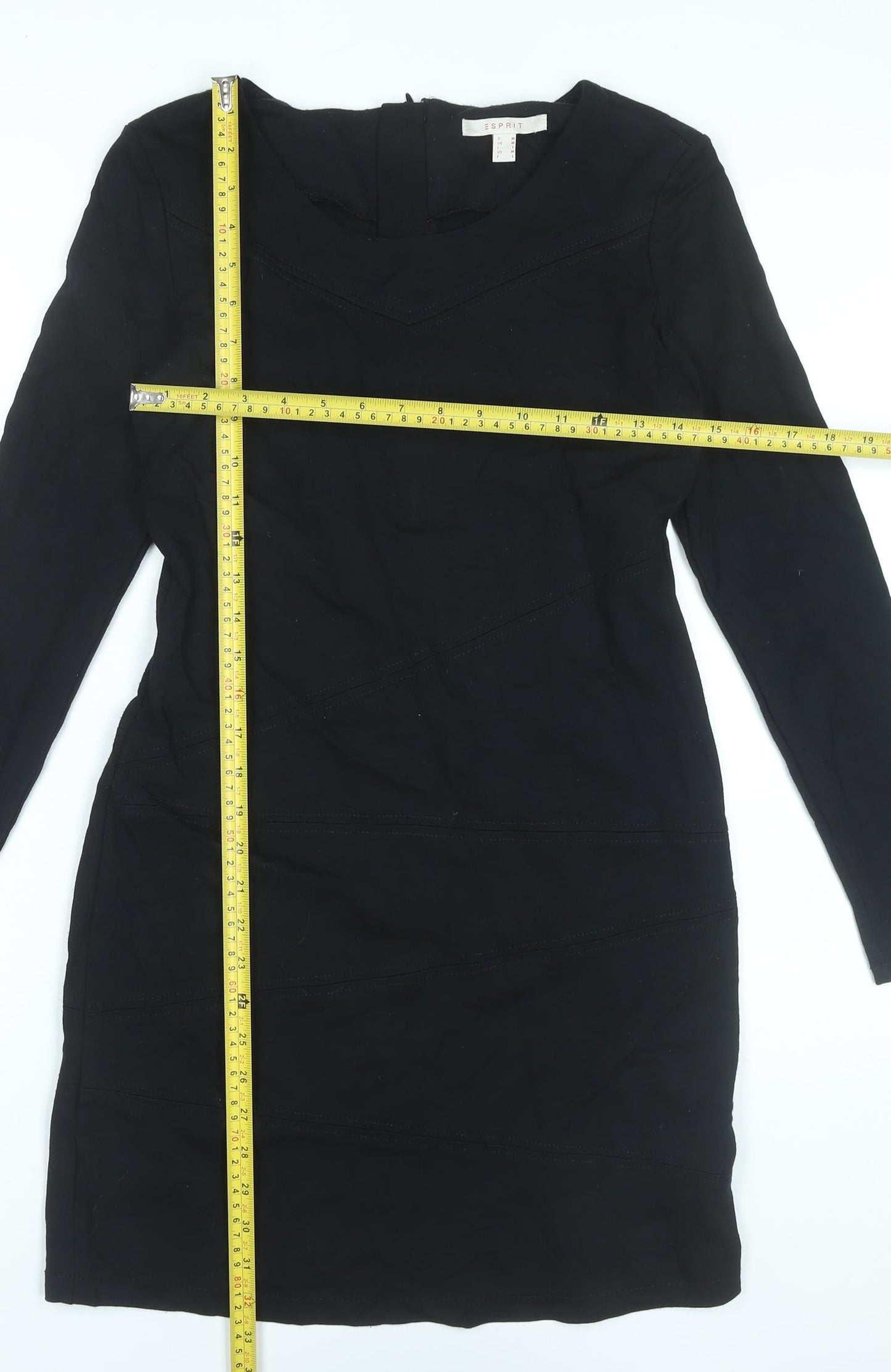 Esprit Women's Black Bodycon Dress M Long Sleeve Knee Length