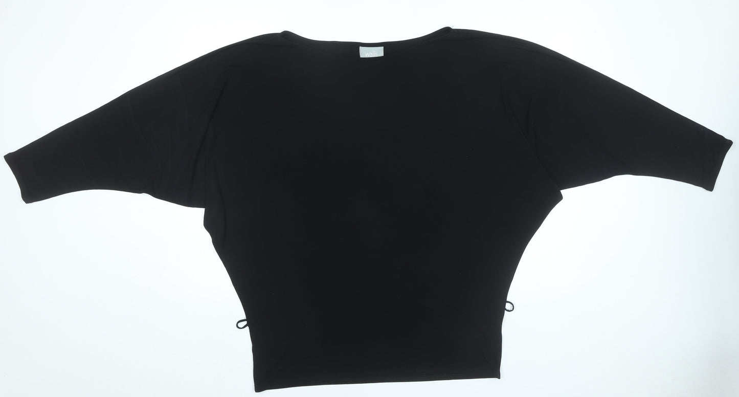 Wallis Women Black Tunic Blouse L Dolman Sleeve Scoop Neck