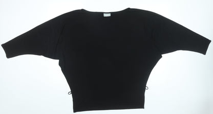 Wallis Women Black Tunic Blouse L Dolman Sleeve Scoop Neck