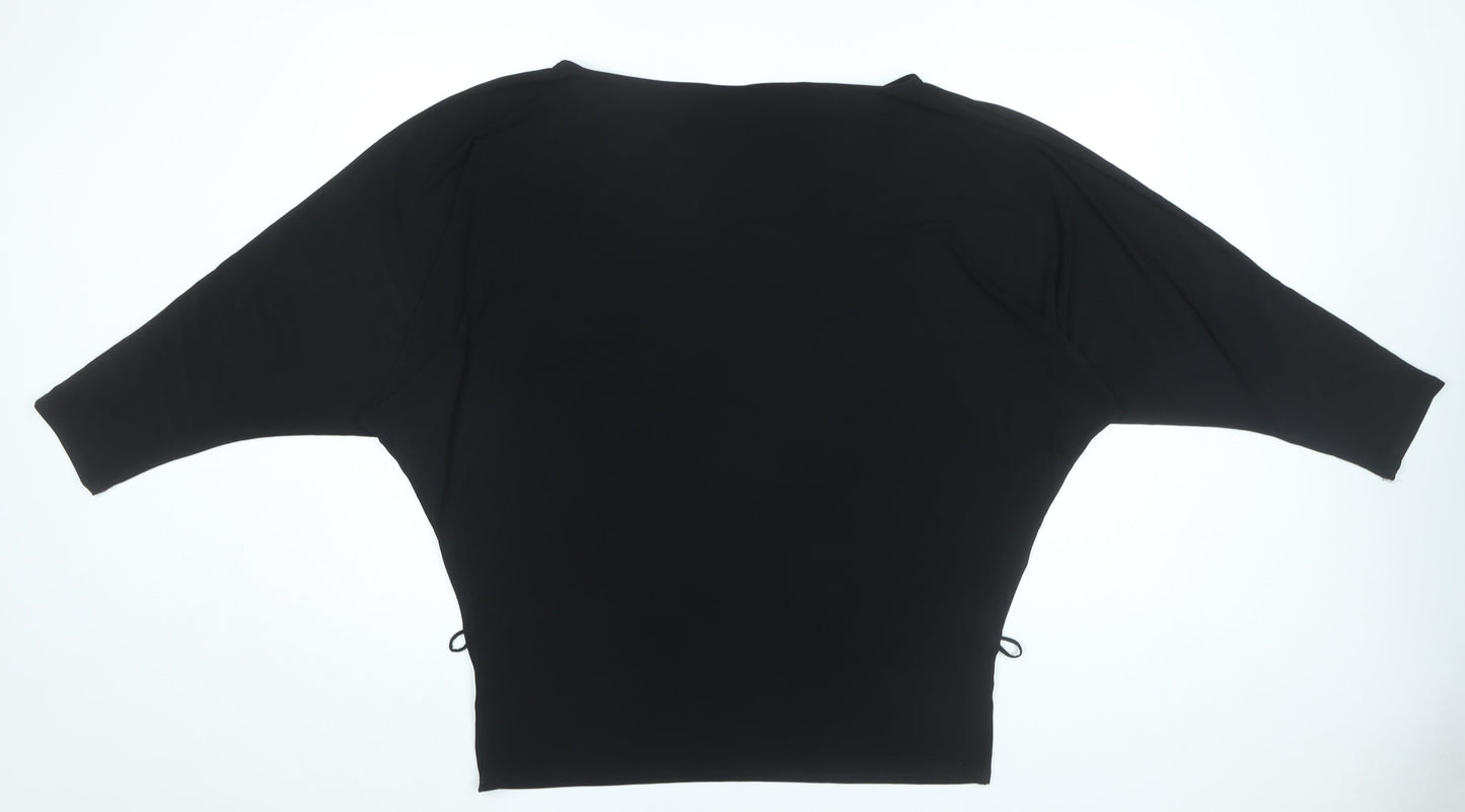Wallis Women Black Tunic Blouse L Dolman Sleeve Scoop Neck