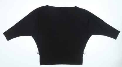 Wallis Women Black Tunic Blouse L Dolman Sleeve Scoop Neck