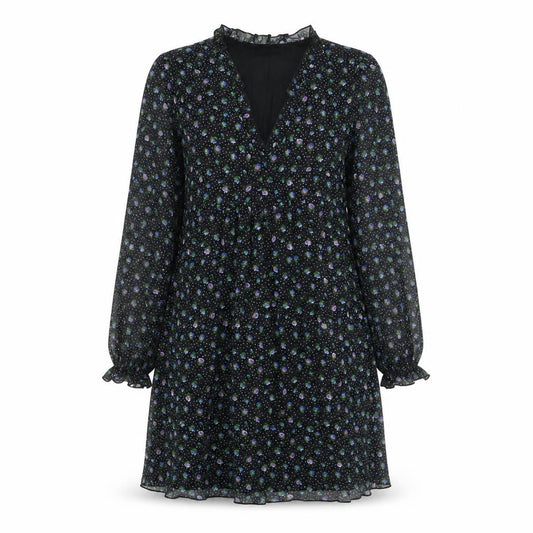 Zara Womens Black XS Floral A-Line Knee Length V-Neck Dress