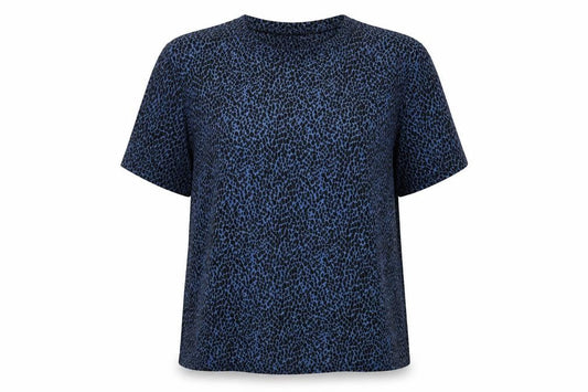 b.young Womens Blue Animal Print Short Sleeve Blouse M