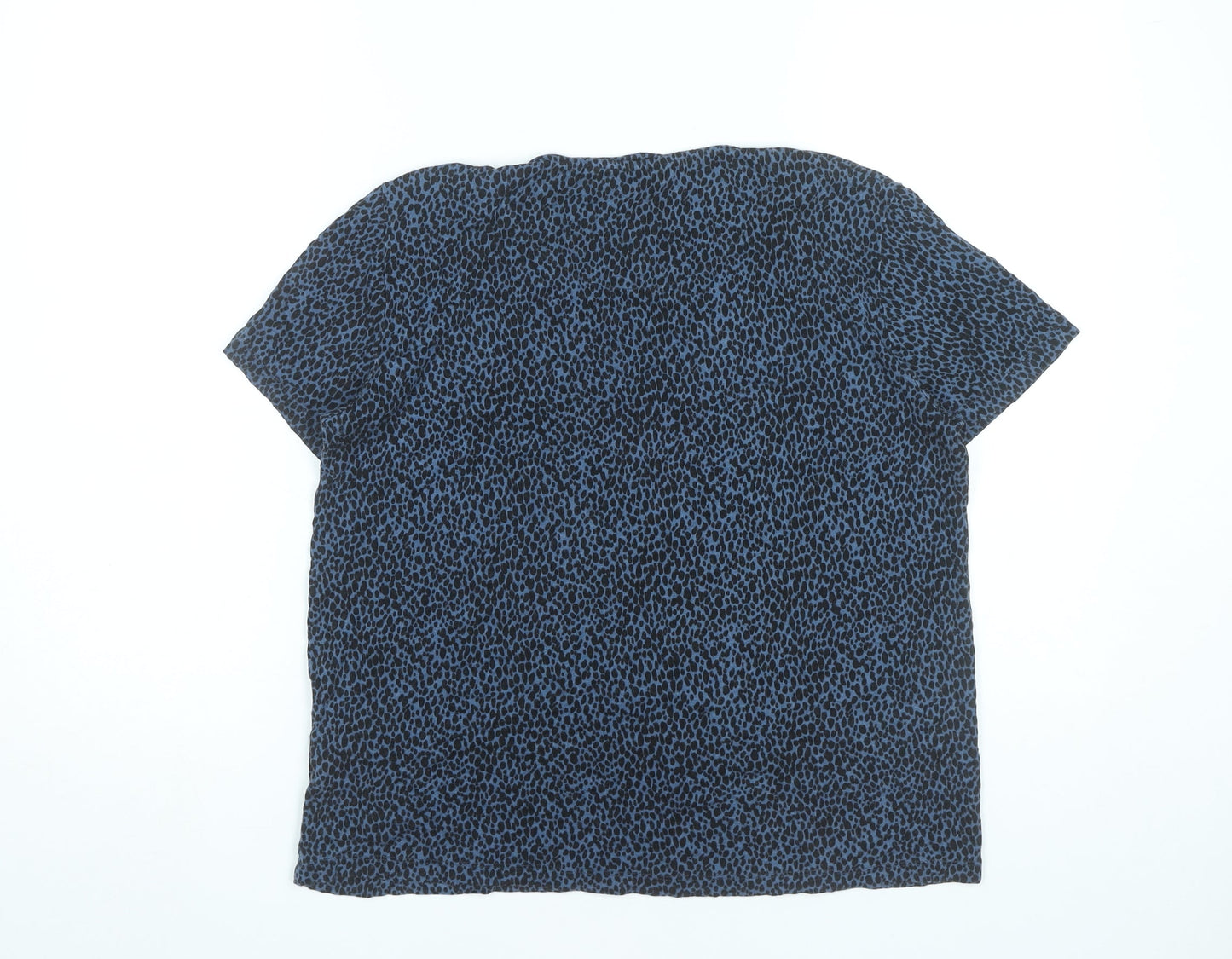 b.young Womens Blue Animal Print Short Sleeve Blouse M