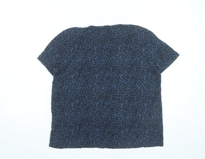 b.young Womens Blue Animal Print Short Sleeve Blouse M