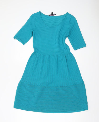 Coast Women’s Blue Fit & Flare Knit Dress Size 8 Half Sleeve
