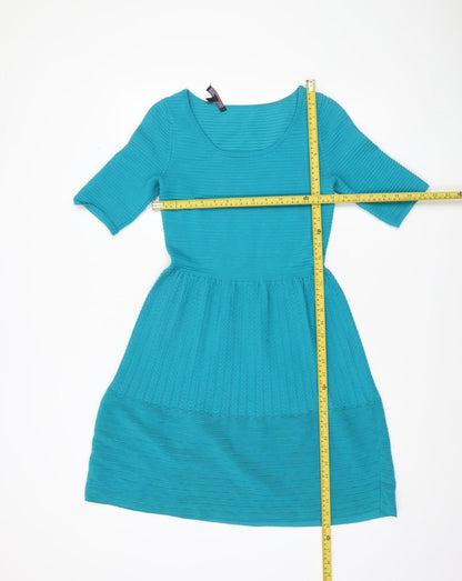 Coast Women’s Blue Fit & Flare Knit Dress Size 8 Half Sleeve