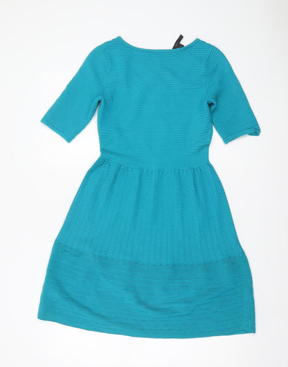 Coast Women’s Blue Fit & Flare Knit Dress Size 8 Half Sleeve