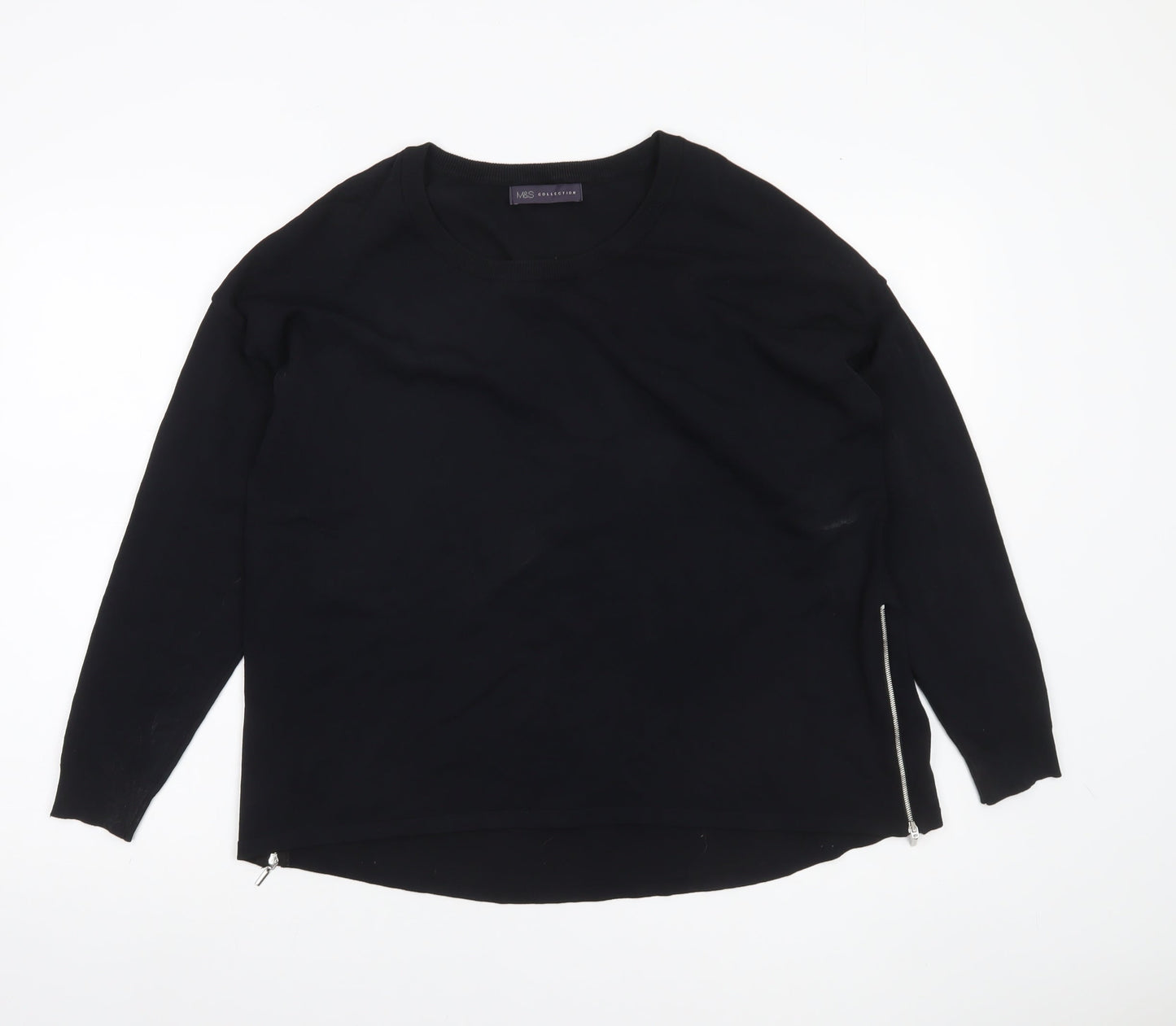 Marks and Spencer Womens Black Size 12 Pullover Jumper with Zip Detail