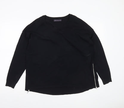 Marks and Spencer Womens Black Size 12 Pullover Jumper with Zip Detail