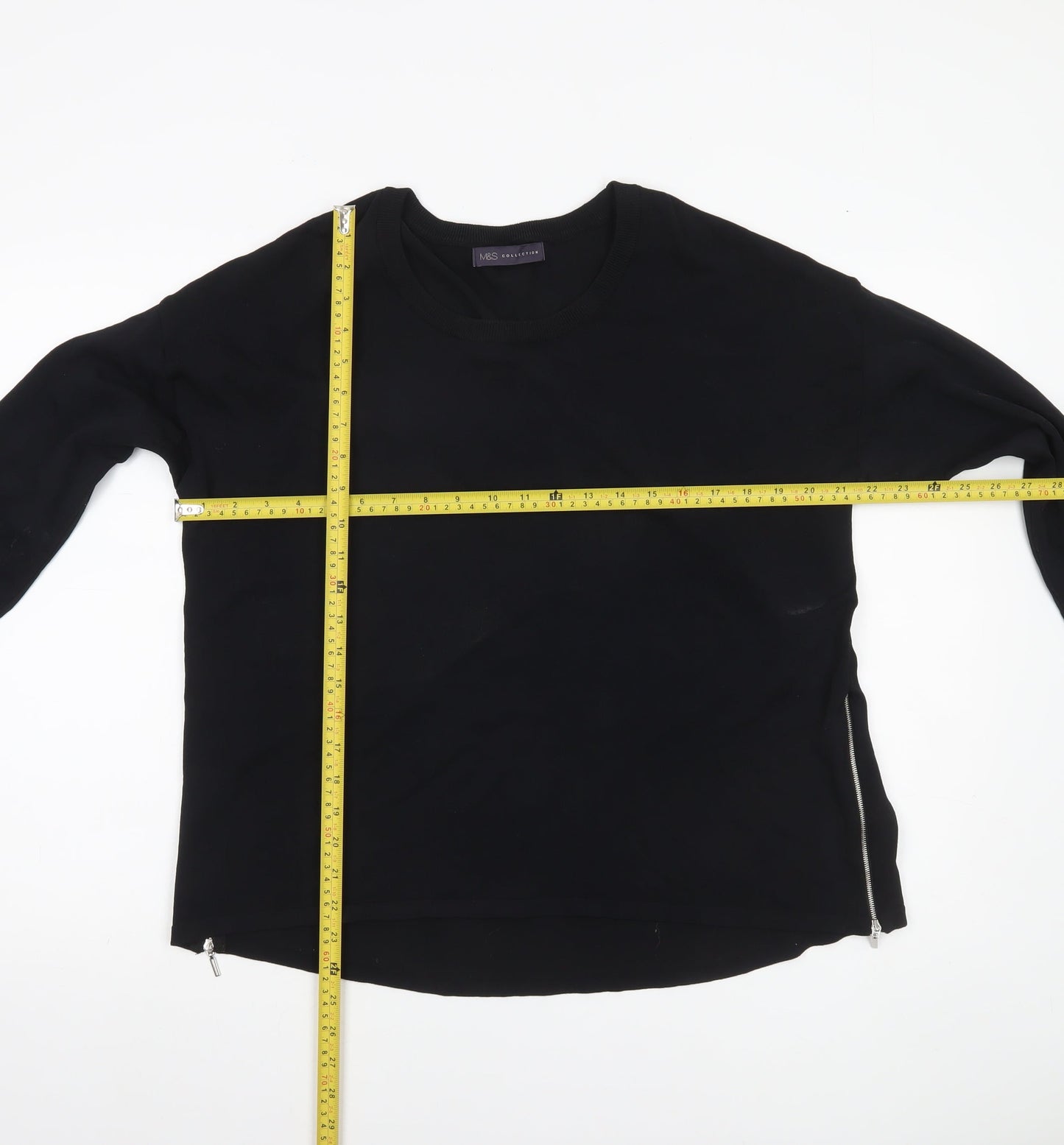Marks and Spencer Womens Black Size 12 Pullover Jumper with Zip Detail