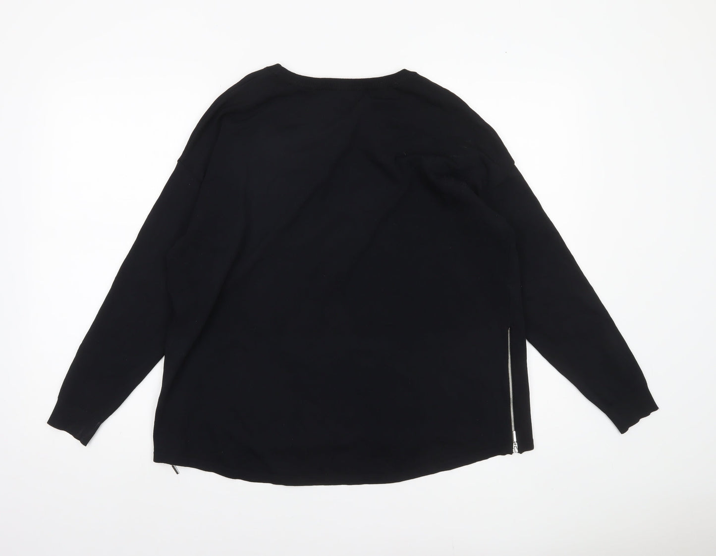 Marks and Spencer Womens Black Size 12 Pullover Jumper with Zip Detail