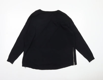 Marks and Spencer Womens Black Size 12 Pullover Jumper with Zip Detail