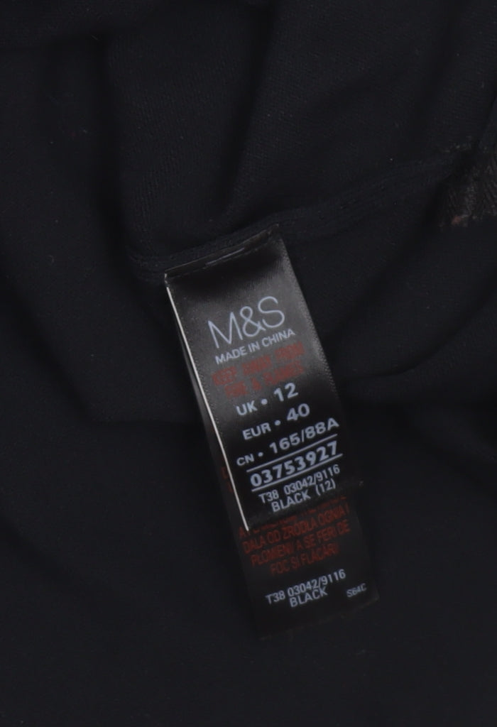 Marks and Spencer Womens Black Size 12 Pullover Jumper with Zip Detail