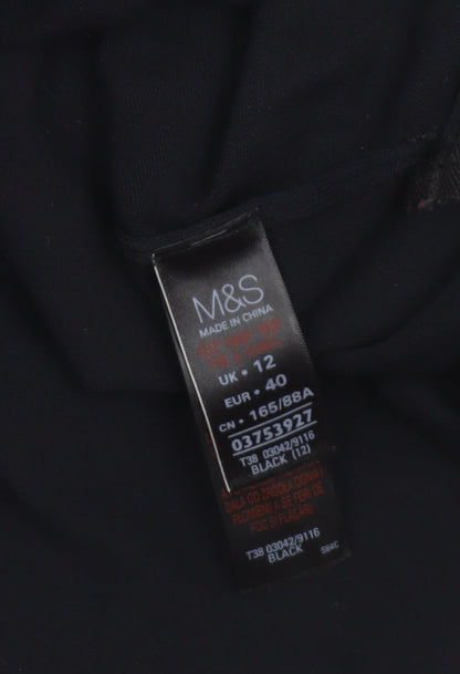 Marks and Spencer Womens Black Size 12 Pullover Jumper with Zip Detail