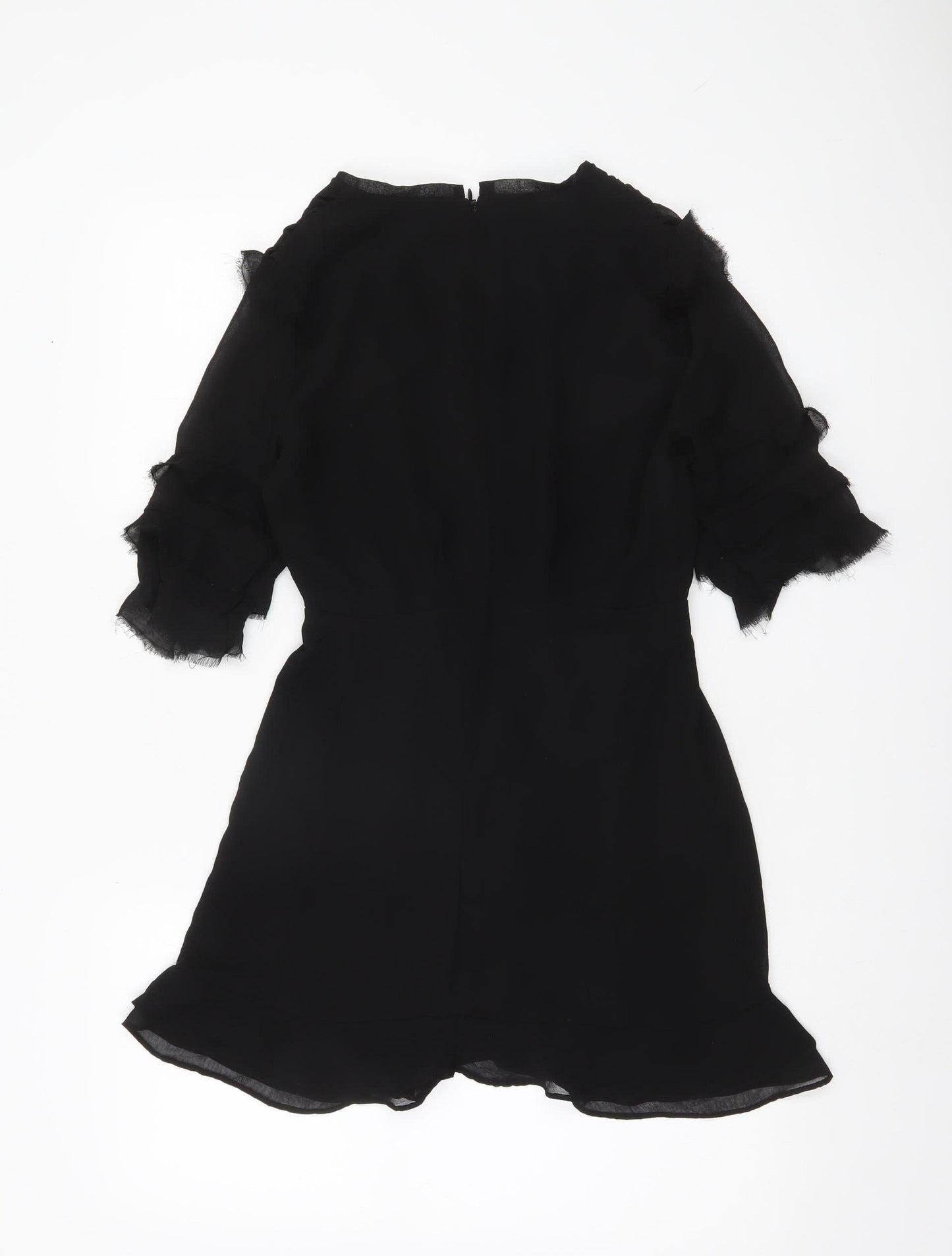Topshop Women’s Black Floral Embroidered Short Dress Size 8