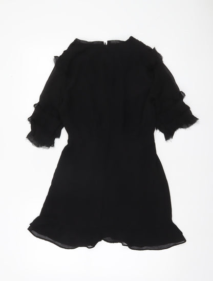 Topshop Women’s Black Floral Embroidered Short Dress Size 8