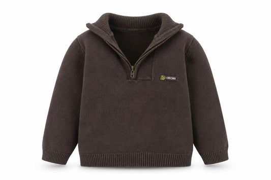 Obaibi Boys Brown Cotton Half Zip Collar Jumper 2 Years