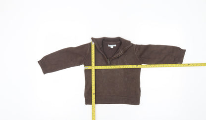 Obaibi Boys Brown Cotton Half Zip Collar Jumper 2 Years