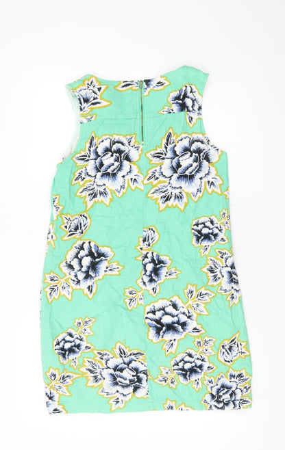 Warehouse Women’s Green Floral Shift Dress UK 12 Sleeveless V-Neck