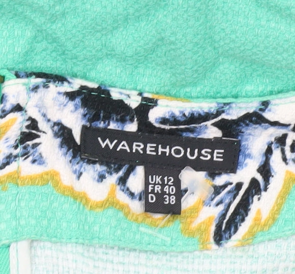 Warehouse Women’s Green Floral Shift Dress UK 12 Sleeveless V-Neck