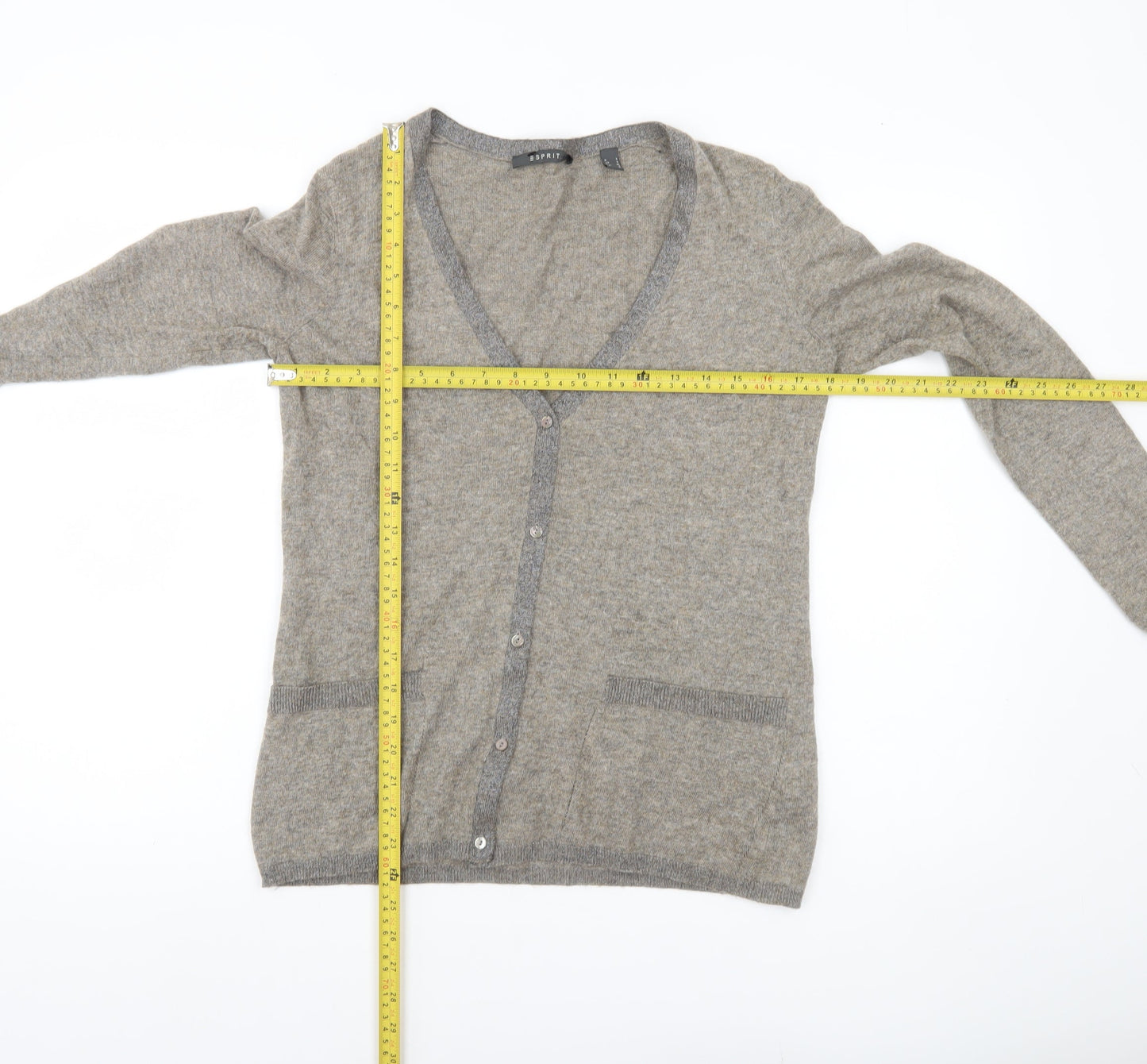 Esprit Women Grey Cardigan S V-Neck Wool Cashmere Blend