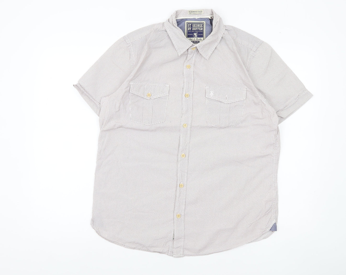 St George By Duffer Men's White M Short Sleeve Cotton Button-Up Shirt