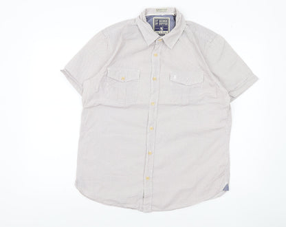 St George By Duffer Men's White M Short Sleeve Cotton Button-Up Shirt