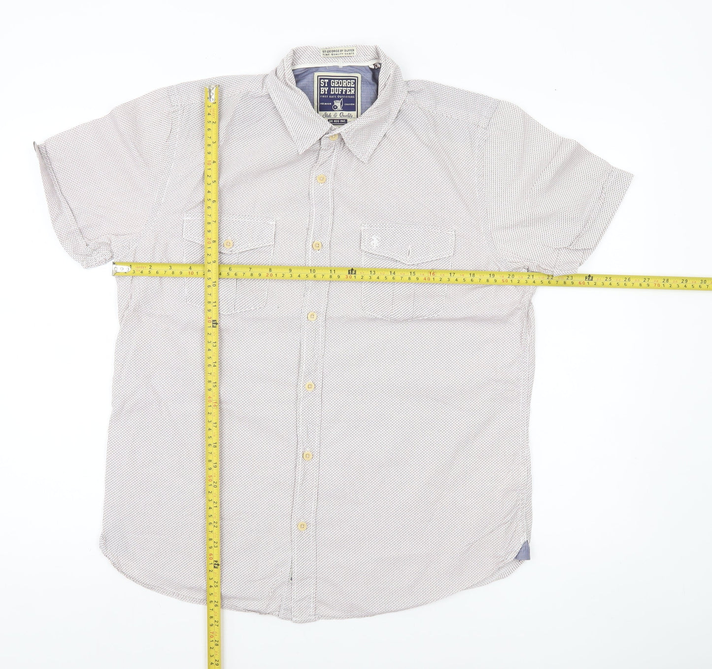 St George By Duffer Men's White M Short Sleeve Cotton Button-Up Shirt