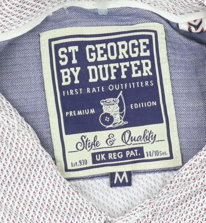 St George By Duffer Men's White M Short Sleeve Cotton Button-Up Shirt